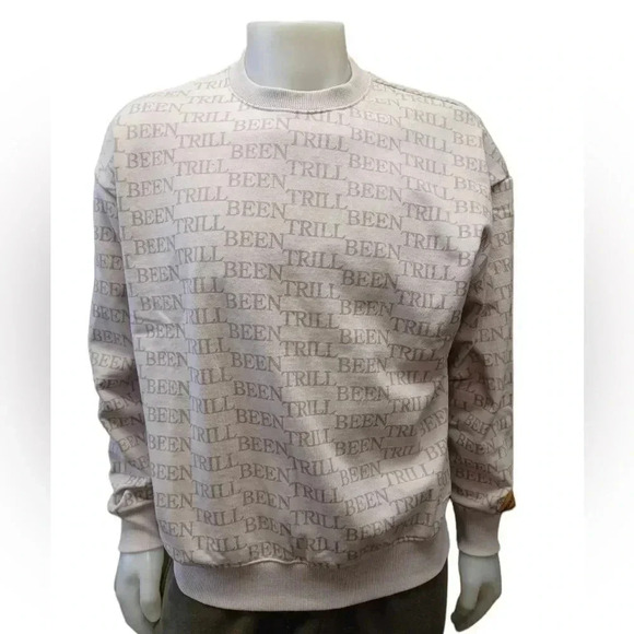 BEEN TRILL NWT Long  Sleeve Monogram Beige Off White Sweater Size Medium - Picture 1 of 10